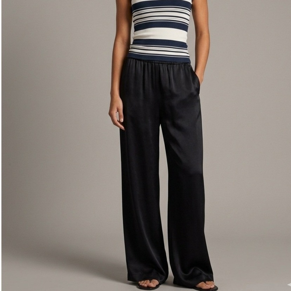 J.Crew Cosmo Pant Womens Large Relaxed Black Wide Leg Luster Charmeuse Silky NWT
